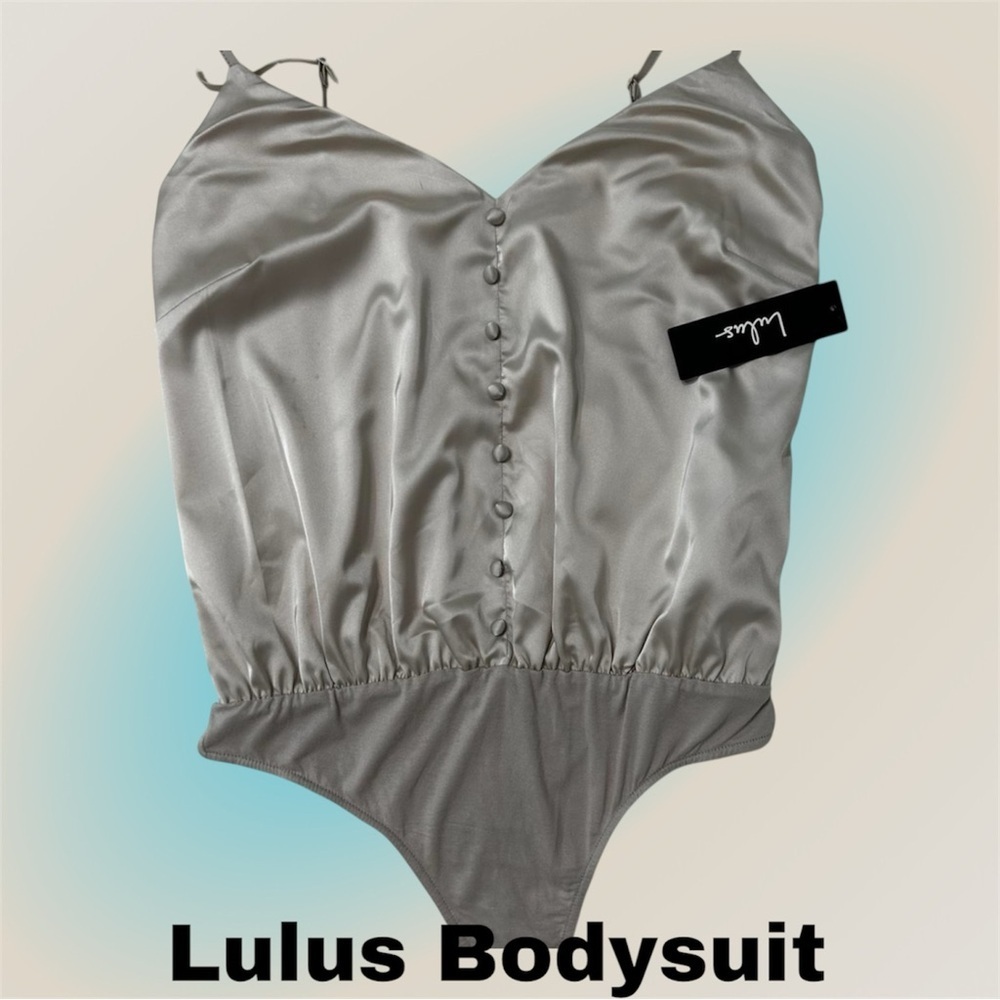 Lulu's Satin Bodysuit in Beige